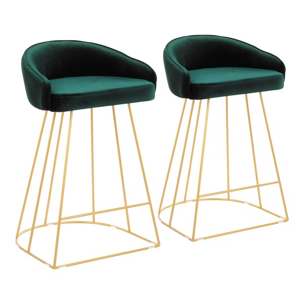 Lumisource Canary Counter Stool in Gold with Green Velvet, PK 2 B26-CNRYUP AUGN2